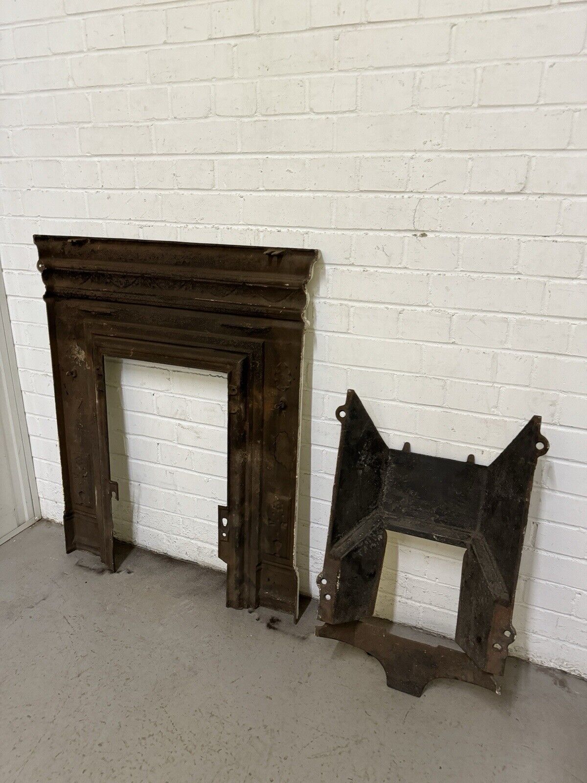 Antique Reclaimed Victorian Edwardian Cast Iron Distressed Fireplace Mantle