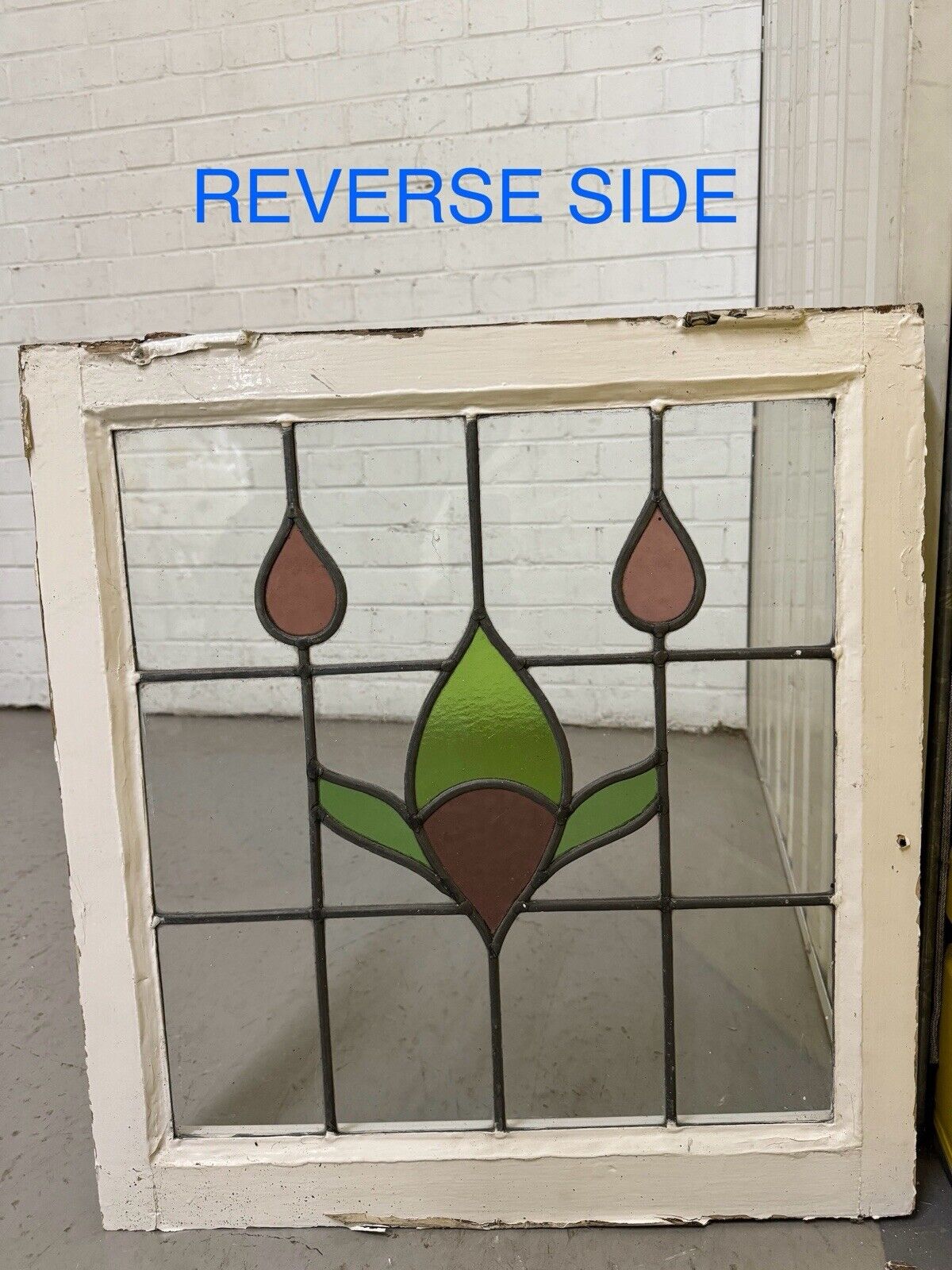 Pair Of Reclaimed Leaded Light Stained Glass Window Panels 540 x 577mm 545 x 580