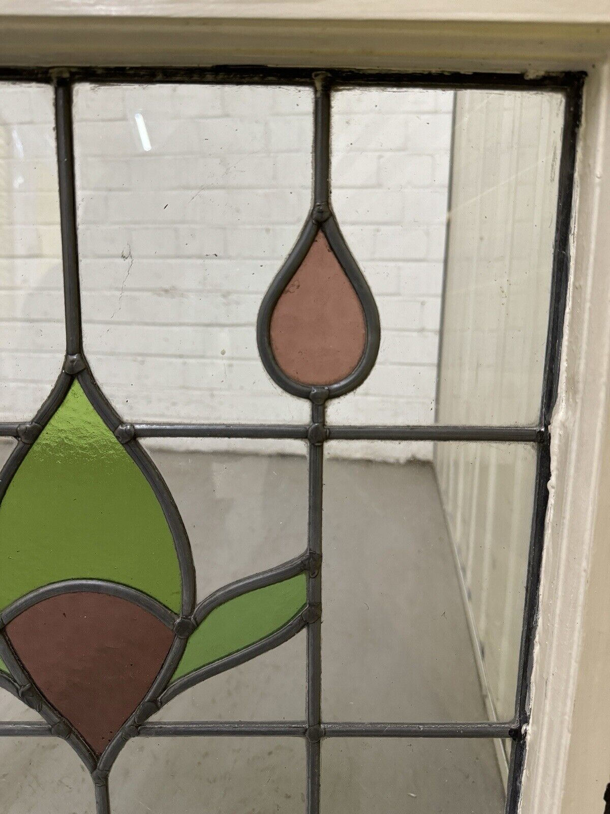 Pair Of Reclaimed Leaded Light Stained Glass Window Panels 540 x 577mm 545 x 580