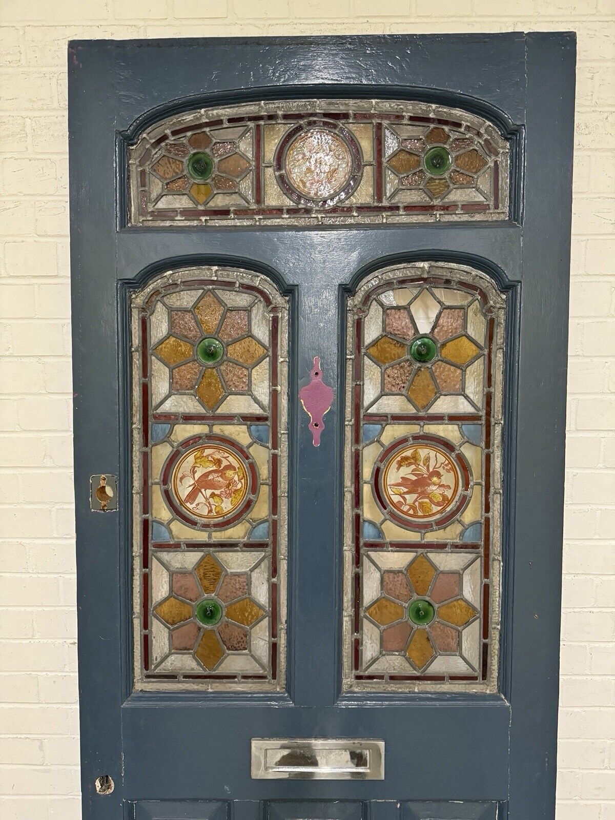 Reclaimed Edwardian Stained Glass Wooden Panel Front Door 2110 or 2100mm x 910mm