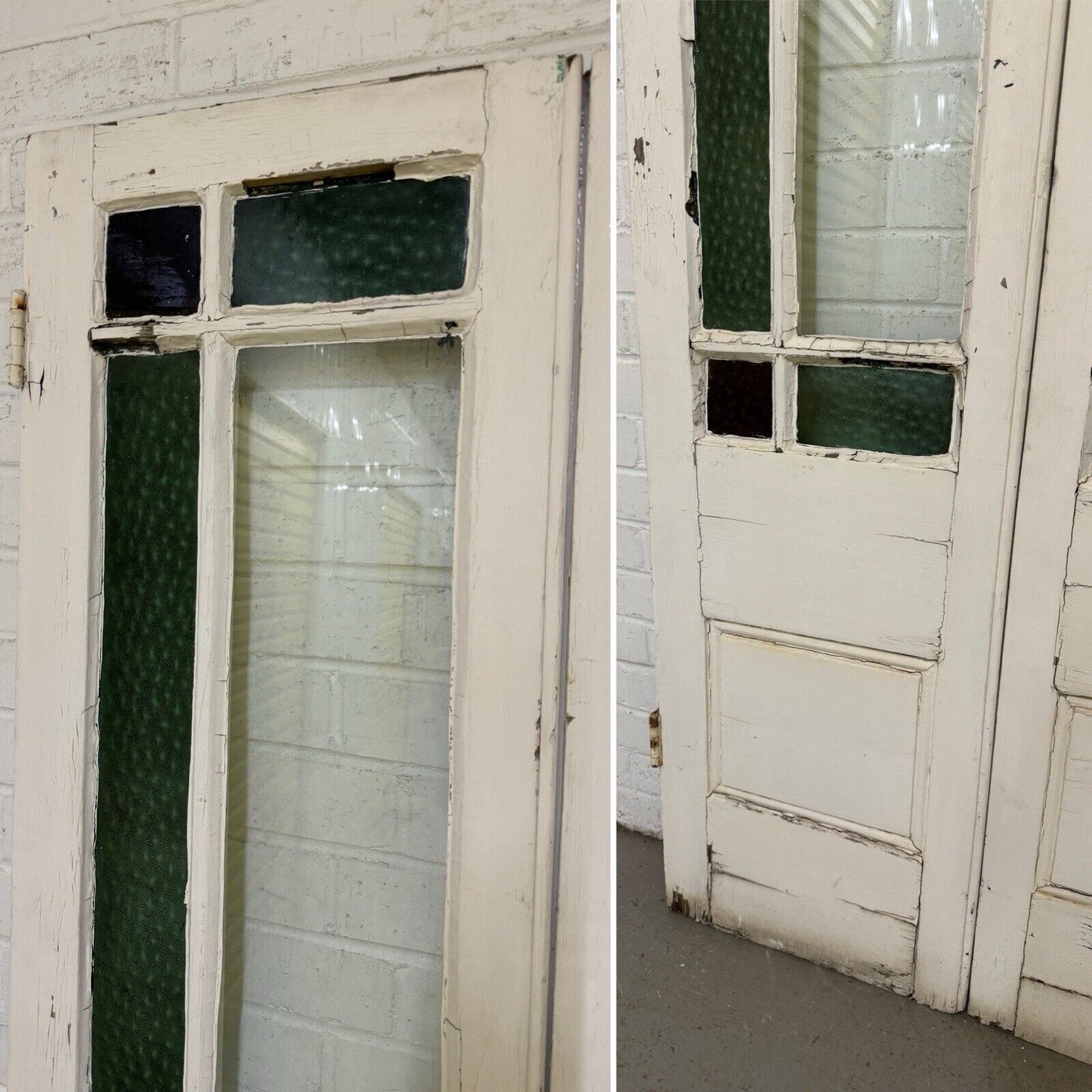 Reclaimed French Single Panel Glass Wooden Double Doors 2050 x 875mm