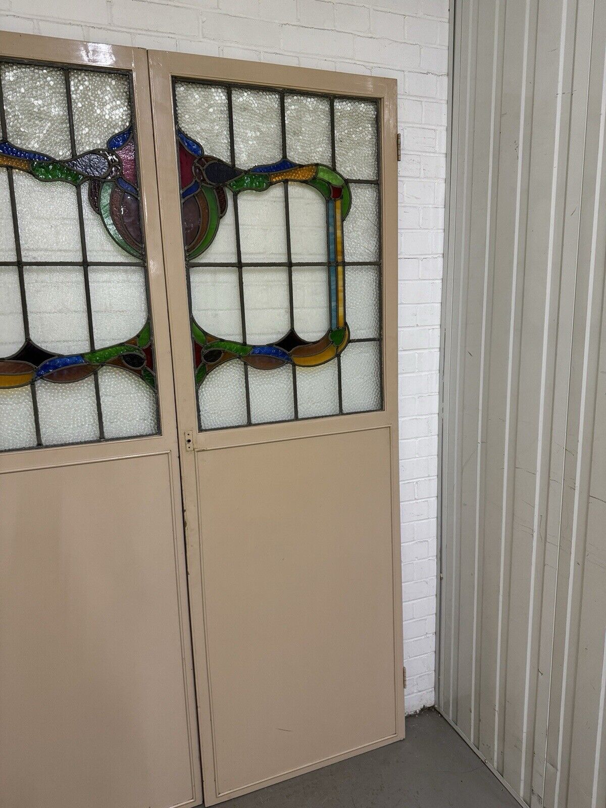 Reclaimed French Victorian Stained Glass Double Doors 2183 Or 2190mm x 1432mm