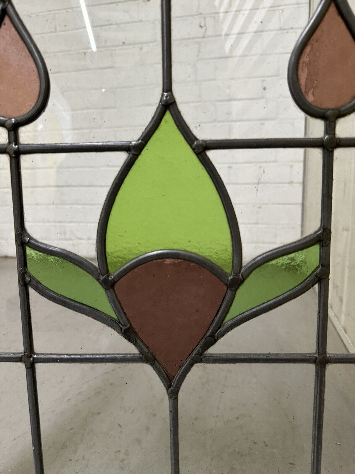 Pair Of Reclaimed Leaded Light Stained Glass Window Panels 540 x 577mm 545 x 580