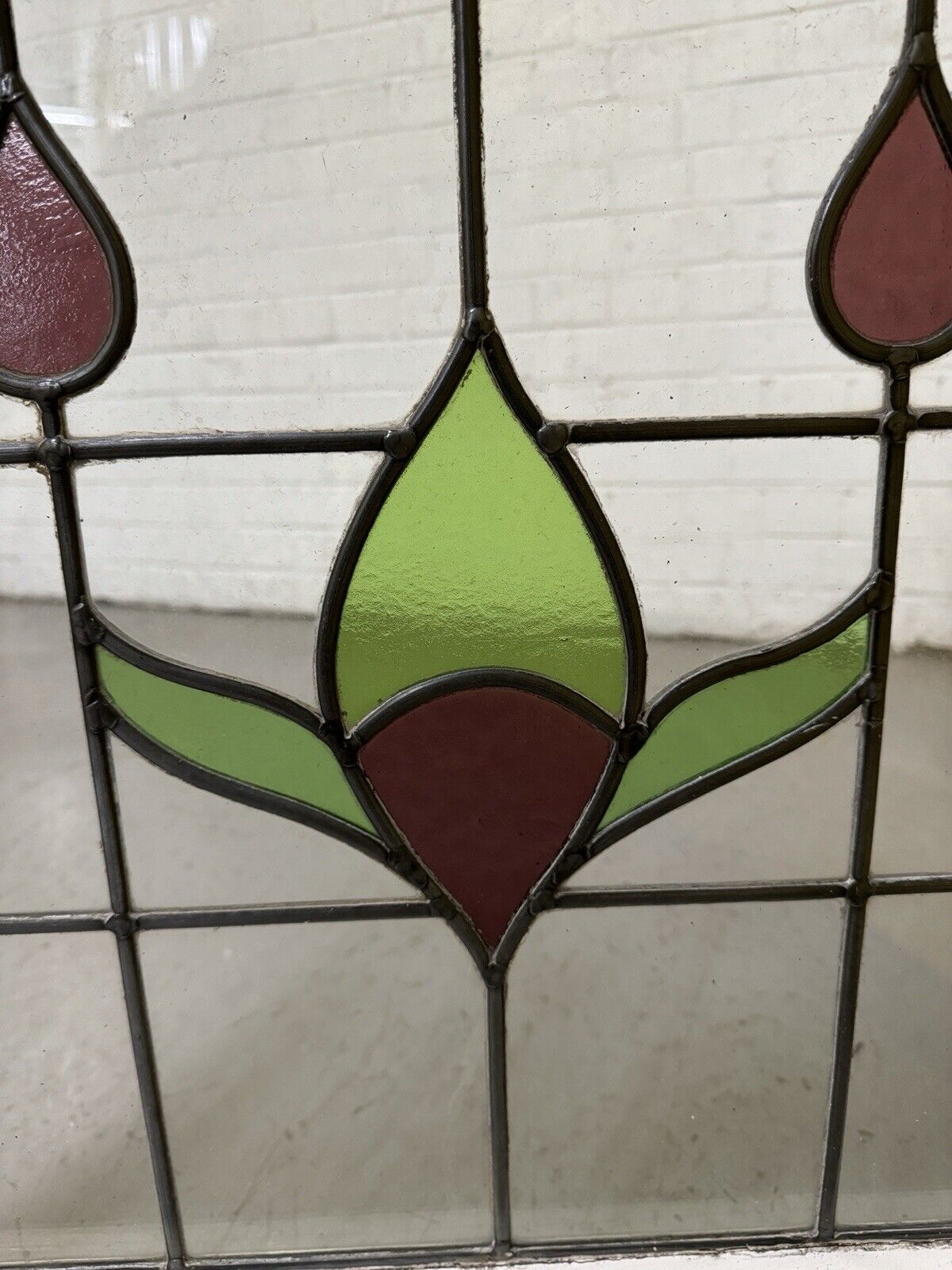 Pair Of Reclaimed Leaded Light Stained Glass Window Panels 605 x 580mm 600 x 575