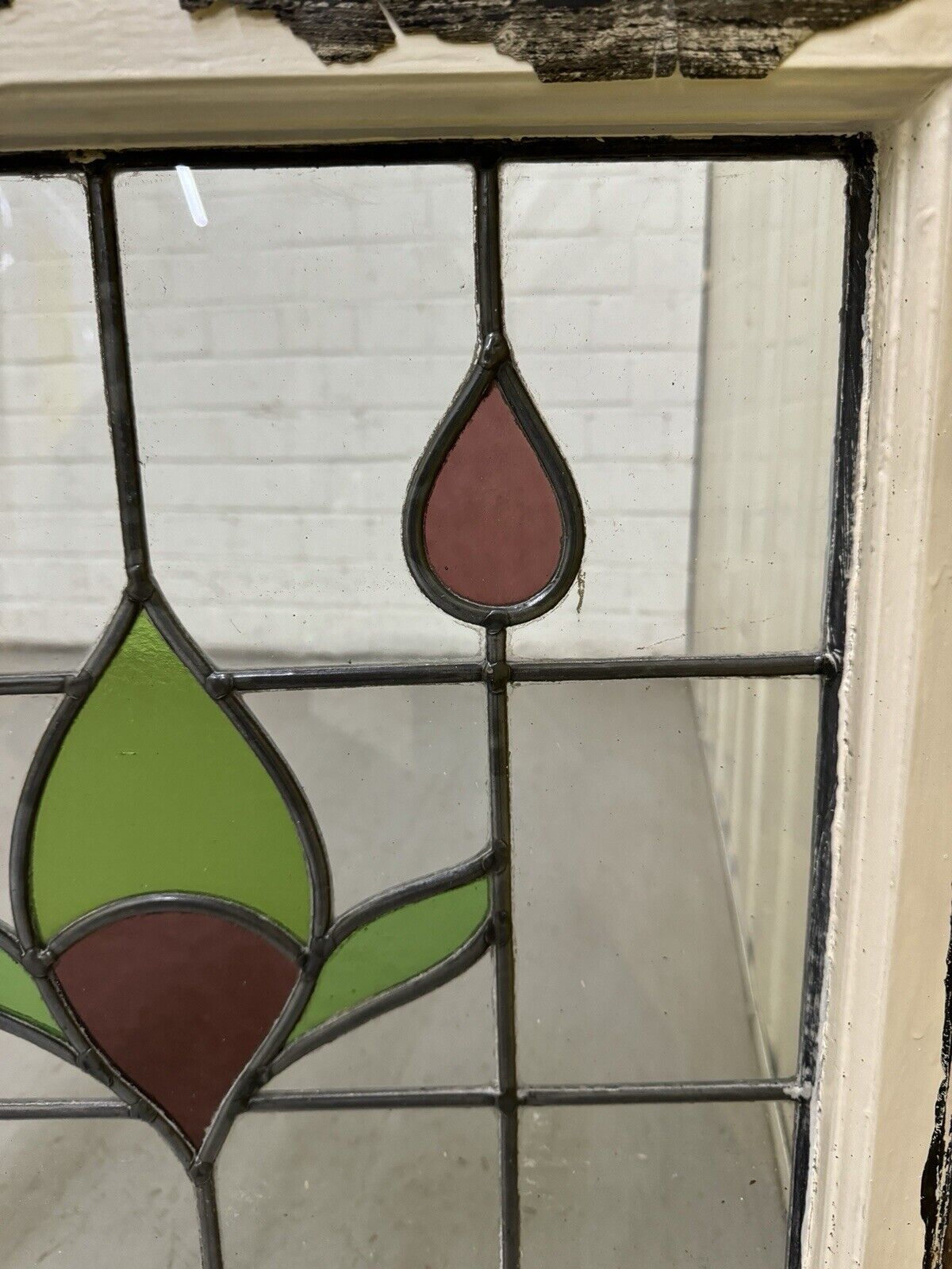 Pair Of Reclaimed Leaded Light Stained Glass Window Panels 540 x 577mm 545 x 580