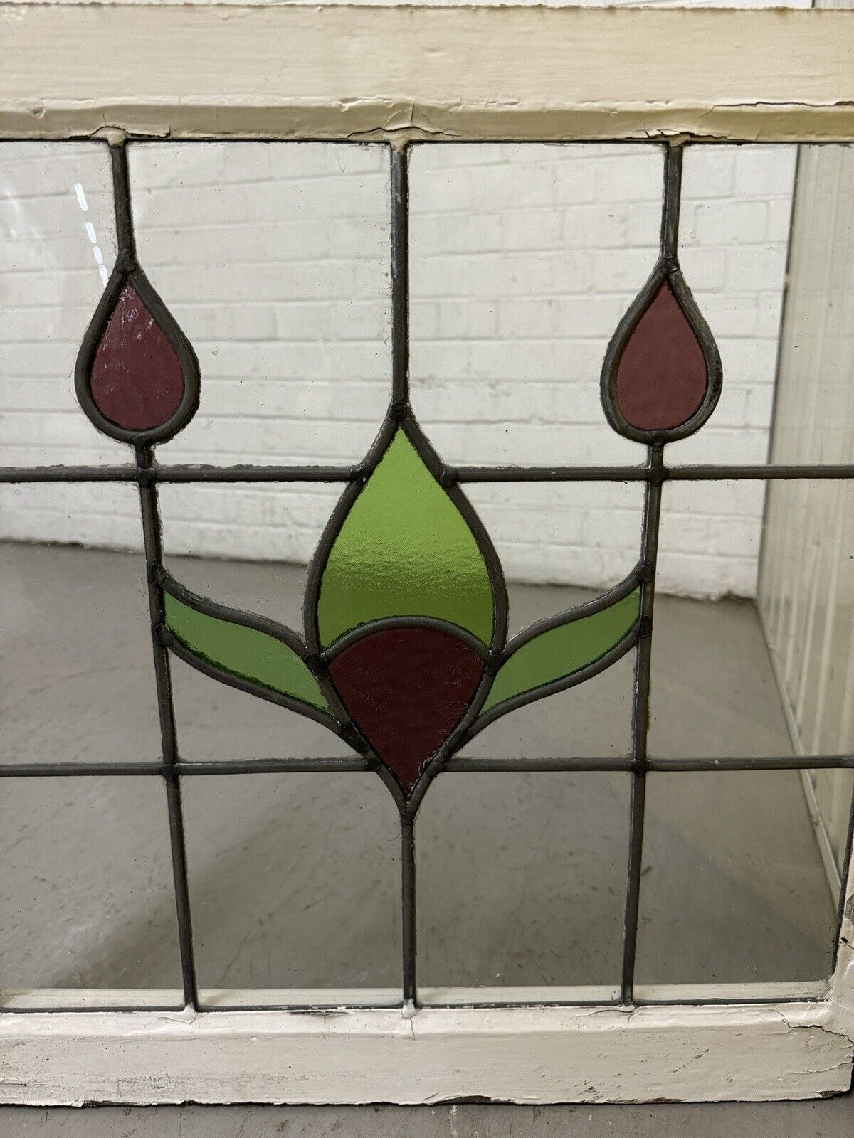 Pair Of Reclaimed Leaded Light Stained Glass Window Panels 605 x 580mm 600 x 575