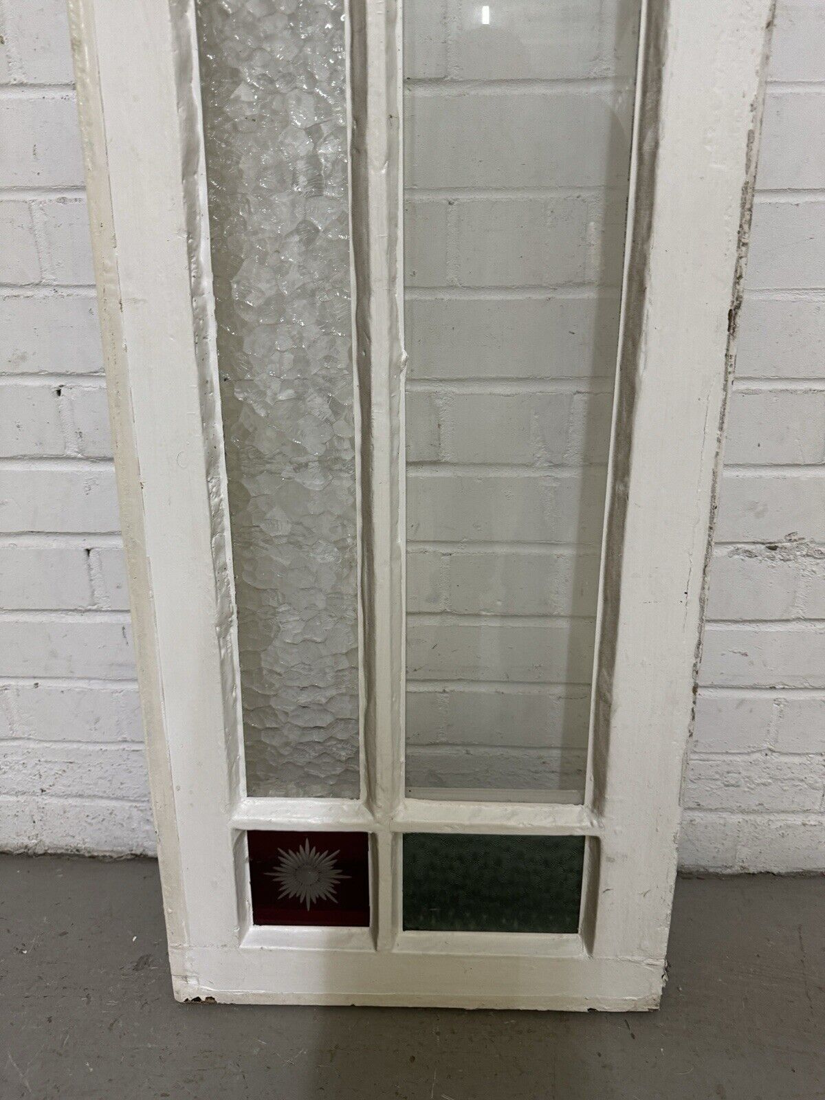 Reclaimed Old Edwardian Panel Wooden Window With Glory Star glass 1215 x 455mm