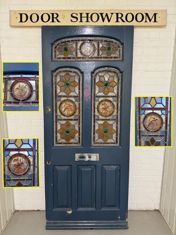 Reclaimed Edwardian Stained Glass Wooden Panel Front Door 2110 or 2100mm x 910mm