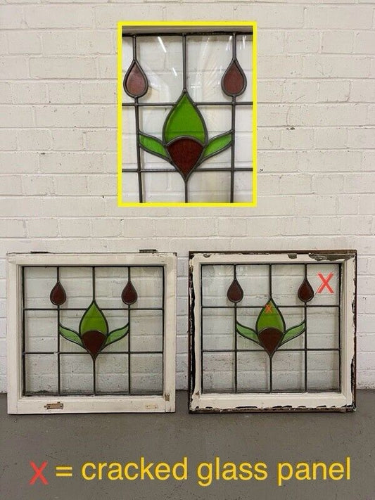 Pair Of Reclaimed Leaded Light Stained Glass Window Panels 602 x 575mm 602 x 580