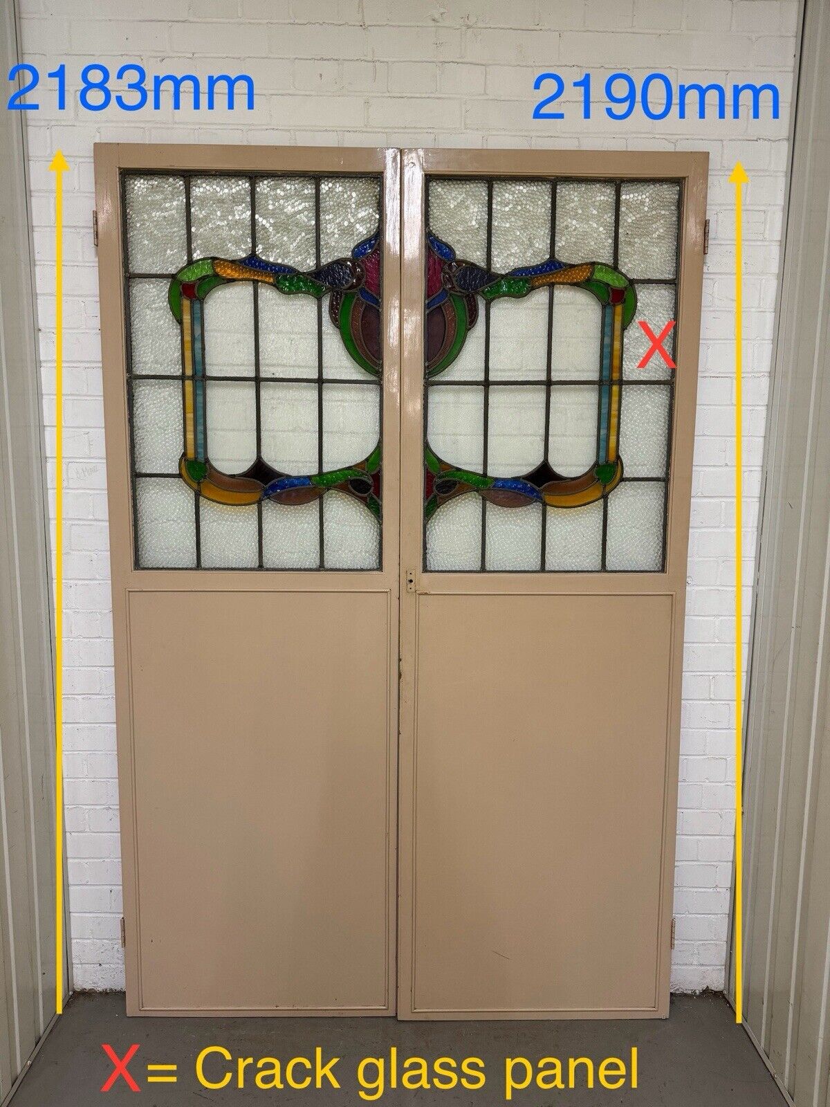 Reclaimed French Victorian Stained Glass Double Doors 2183 Or 2190mm x 1432mm