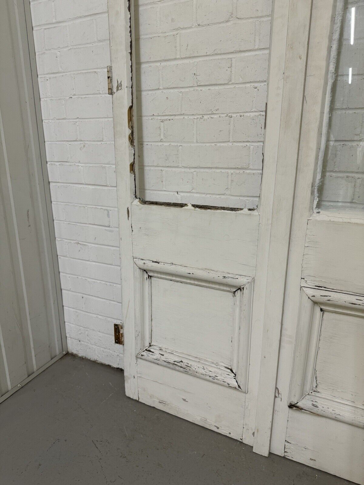 Reclaimed French Single Panel Glass Wooden Double Doors 2120 x 1060mm