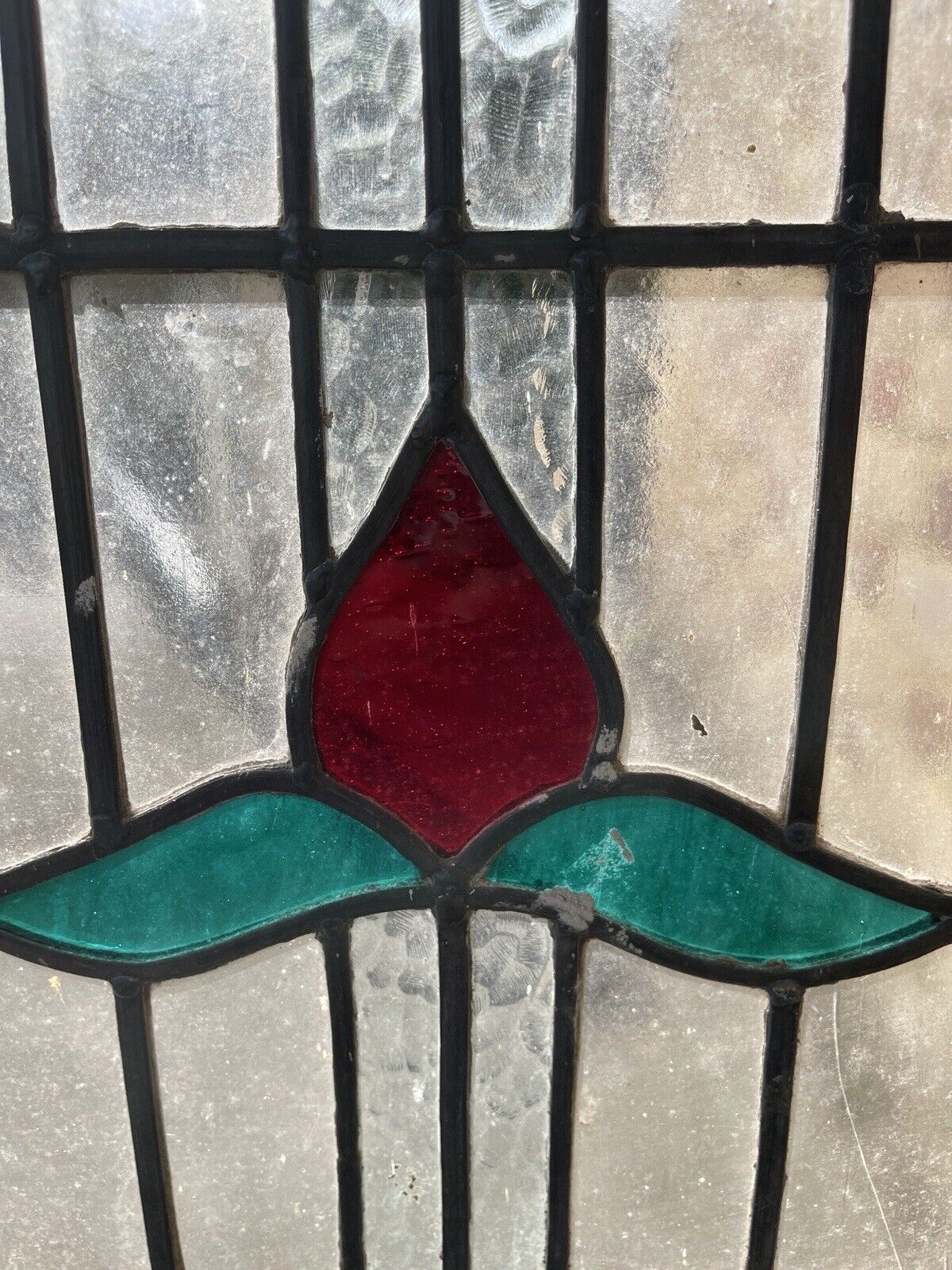 Reclaimed Leaded Light Stained Glass Art Nouveau Window Panel 1325mm x 620mm