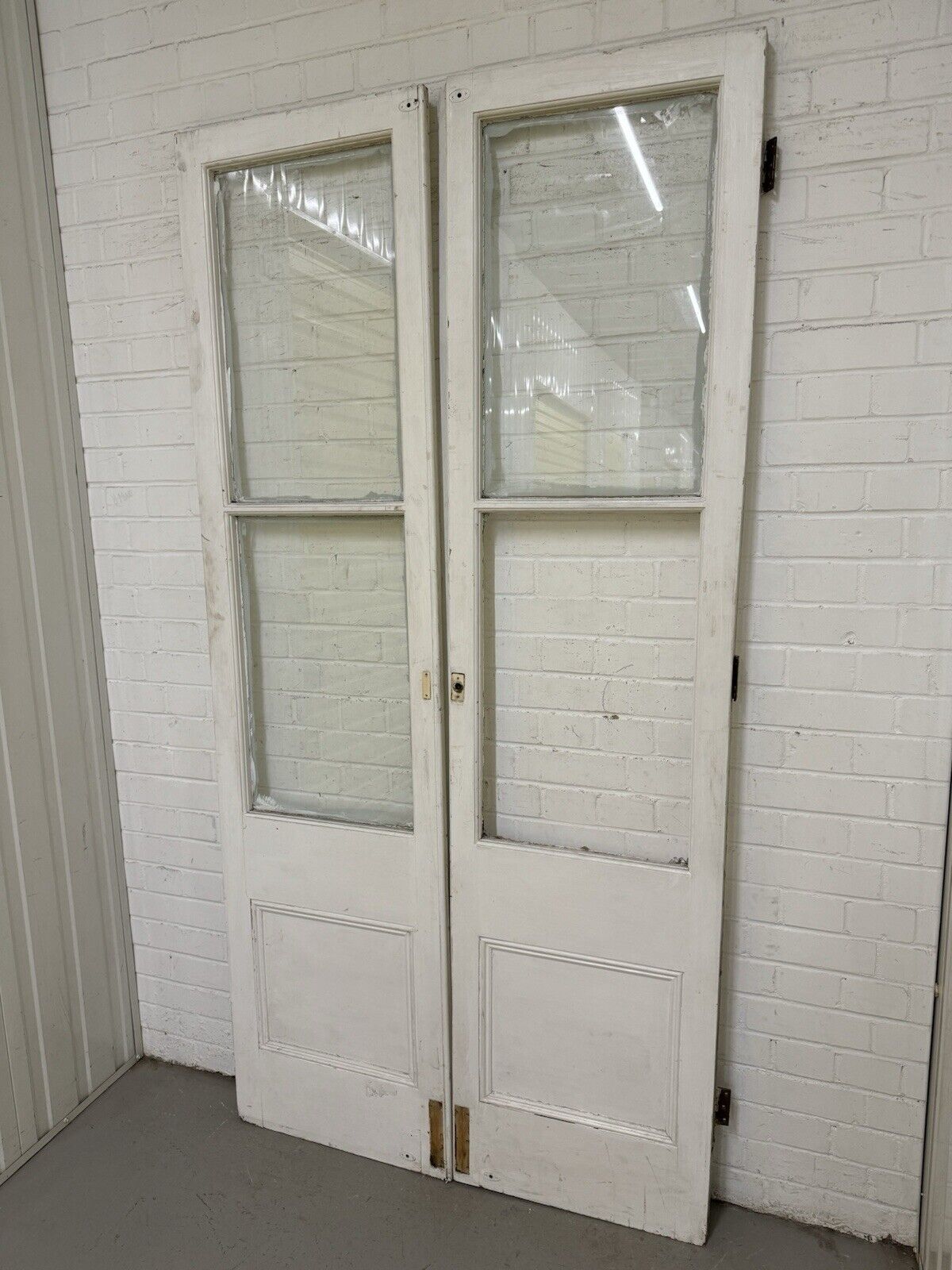 Reclaimed French Single Panel Glass Wooden Double Doors 2120 x 1060mm