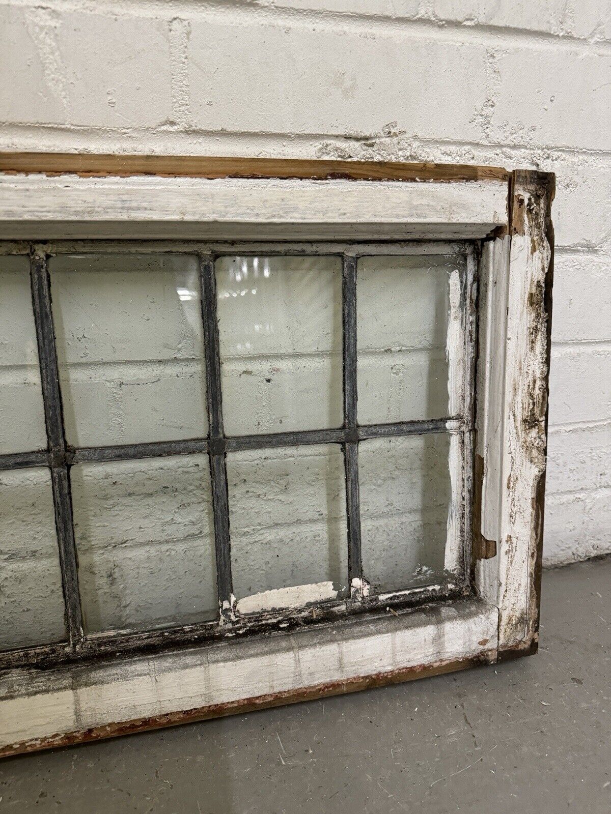 Pair Of Reclaimed Old Leaded Light Panel Wooden Windows 373 x 700mm 375 x 705mm