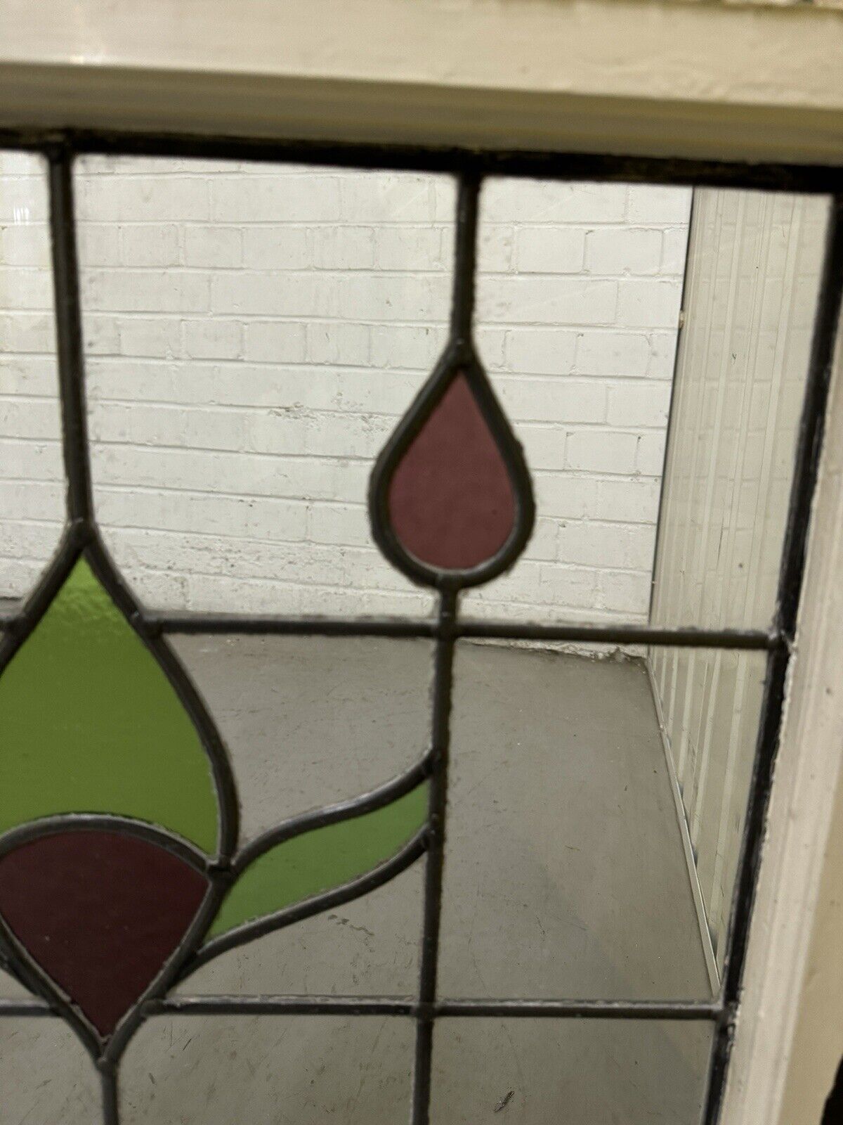 Pair Of Reclaimed Leaded Light Stained Glass Window Panels 605 x 580mm 600 x 575