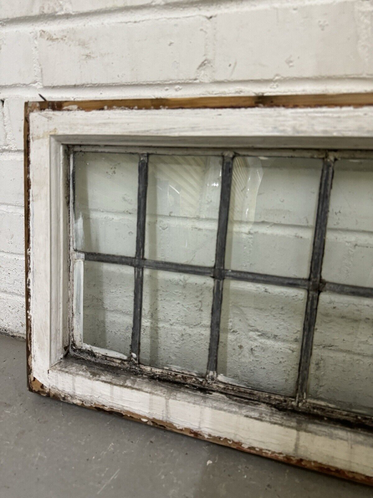 Pair Of Reclaimed Old Leaded Light Panel Wooden Windows 373 x 700mm 375 x 705mm