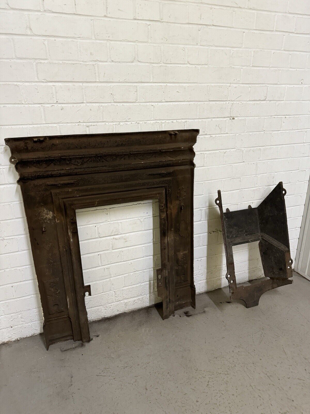 Antique Reclaimed Victorian Edwardian Cast Iron Distressed Fireplace Mantle