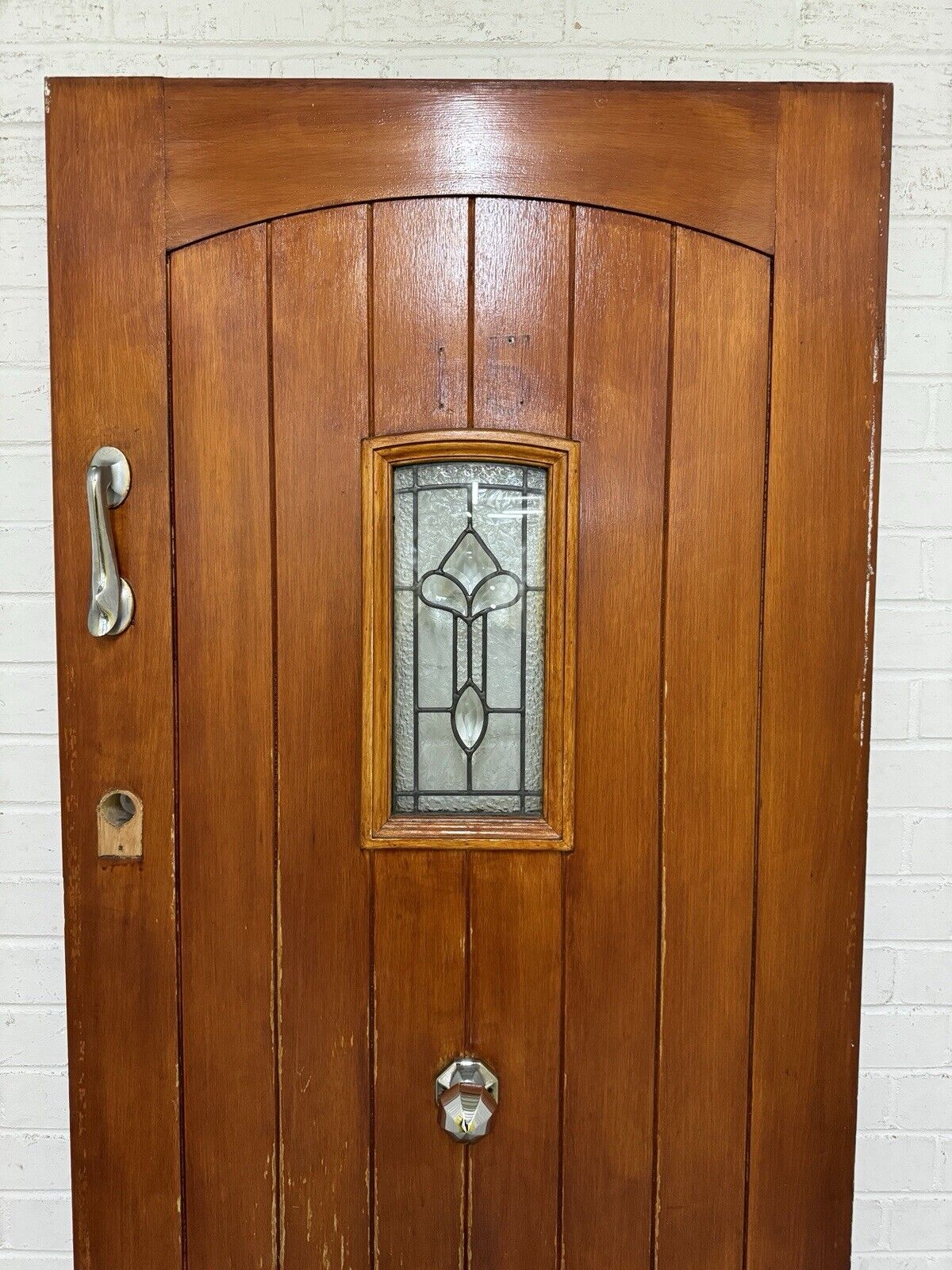 Reclaimed Style Leaded Light Oak Veneer Wooden Panel Front Door 2030 x 810mm