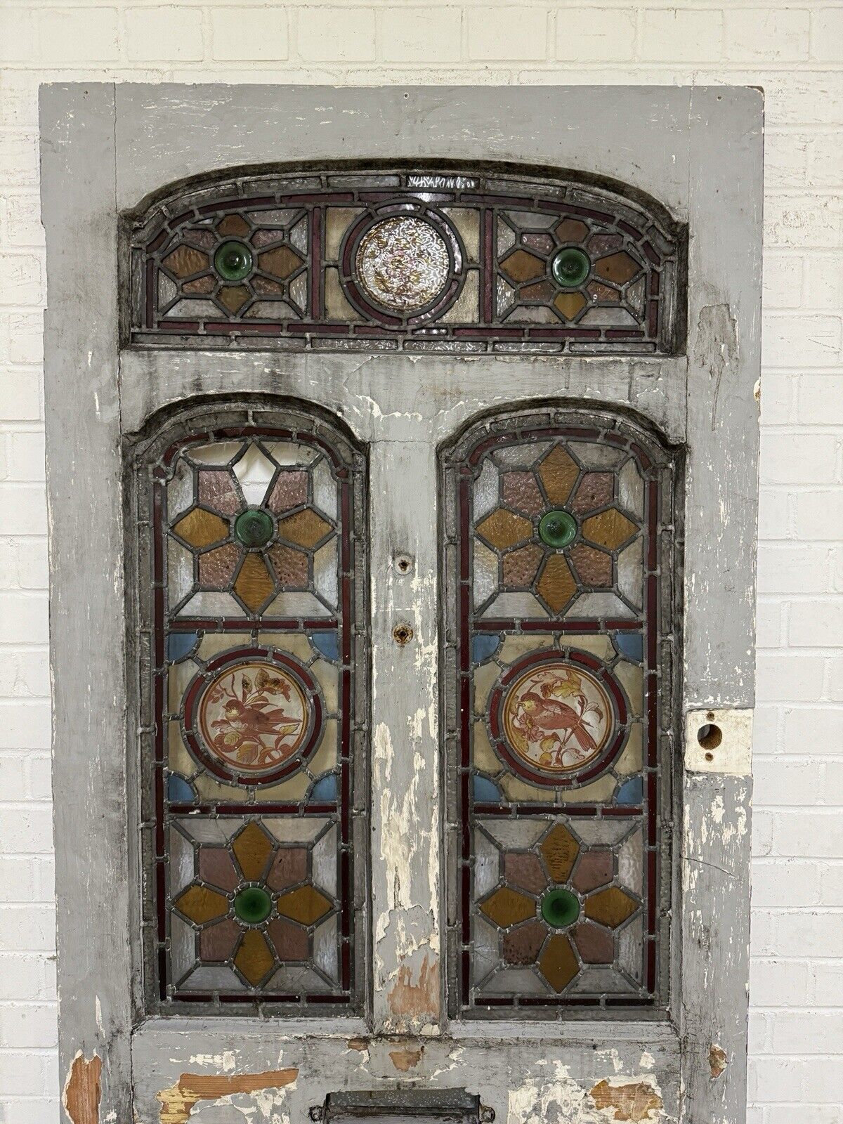 Reclaimed Edwardian Stained Glass Wooden Panel Front Door 2110 or 2100mm x 910mm