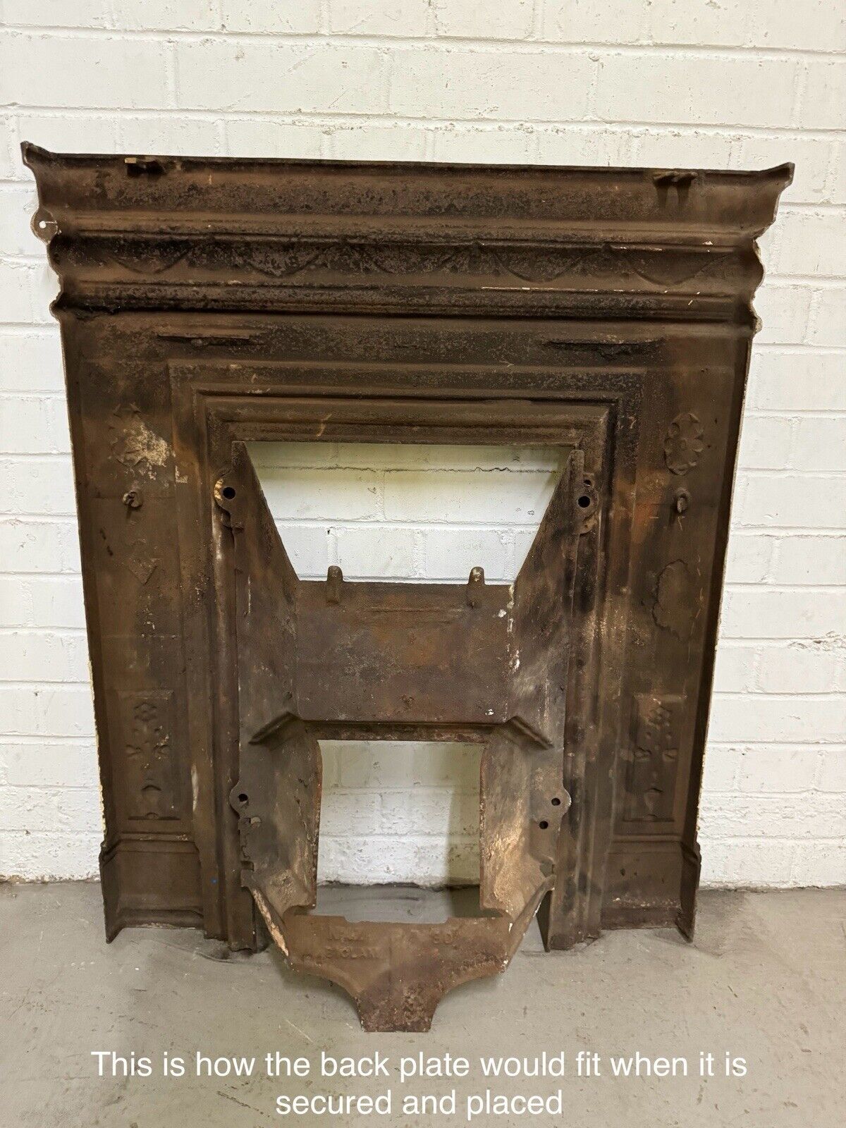 Antique Reclaimed Victorian Edwardian Cast Iron Distressed Fireplace Mantle