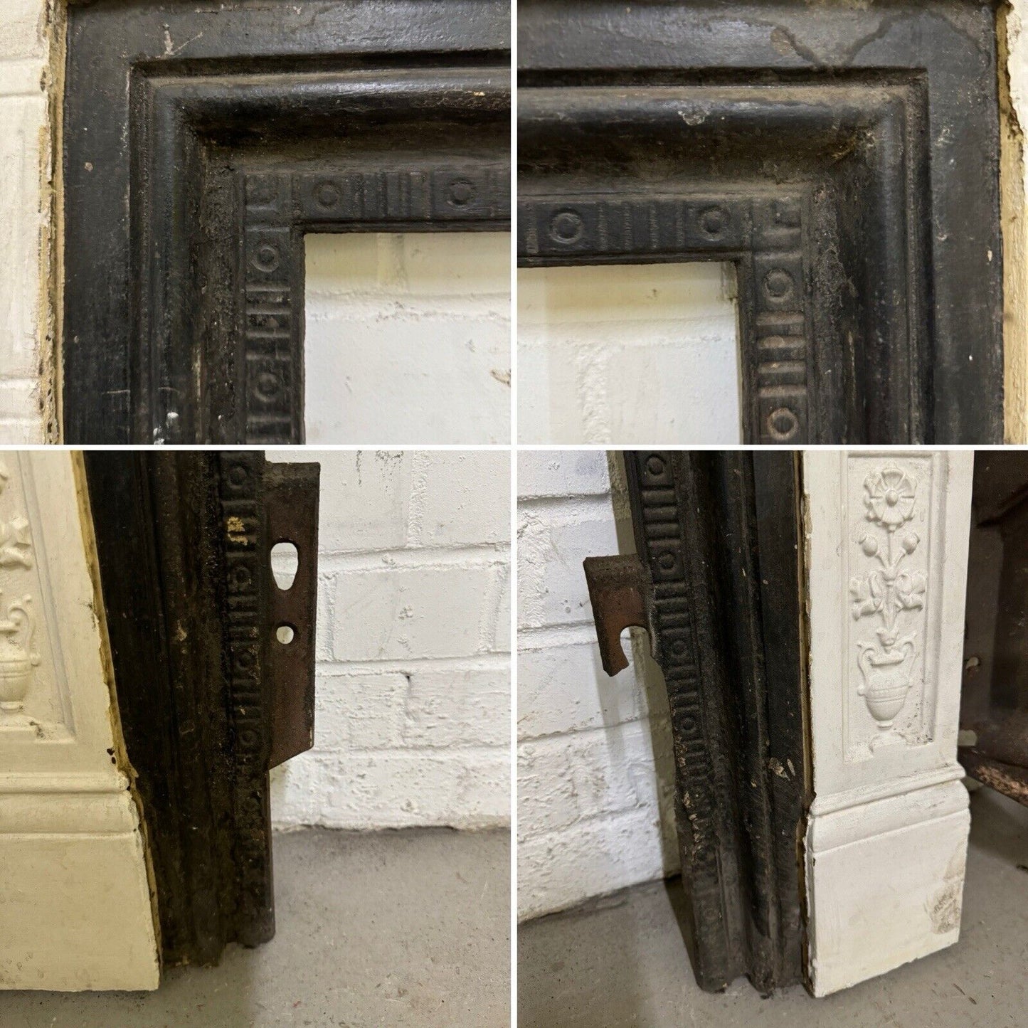 Antique Reclaimed Victorian Edwardian Cast Iron Distressed Fireplace Mantle