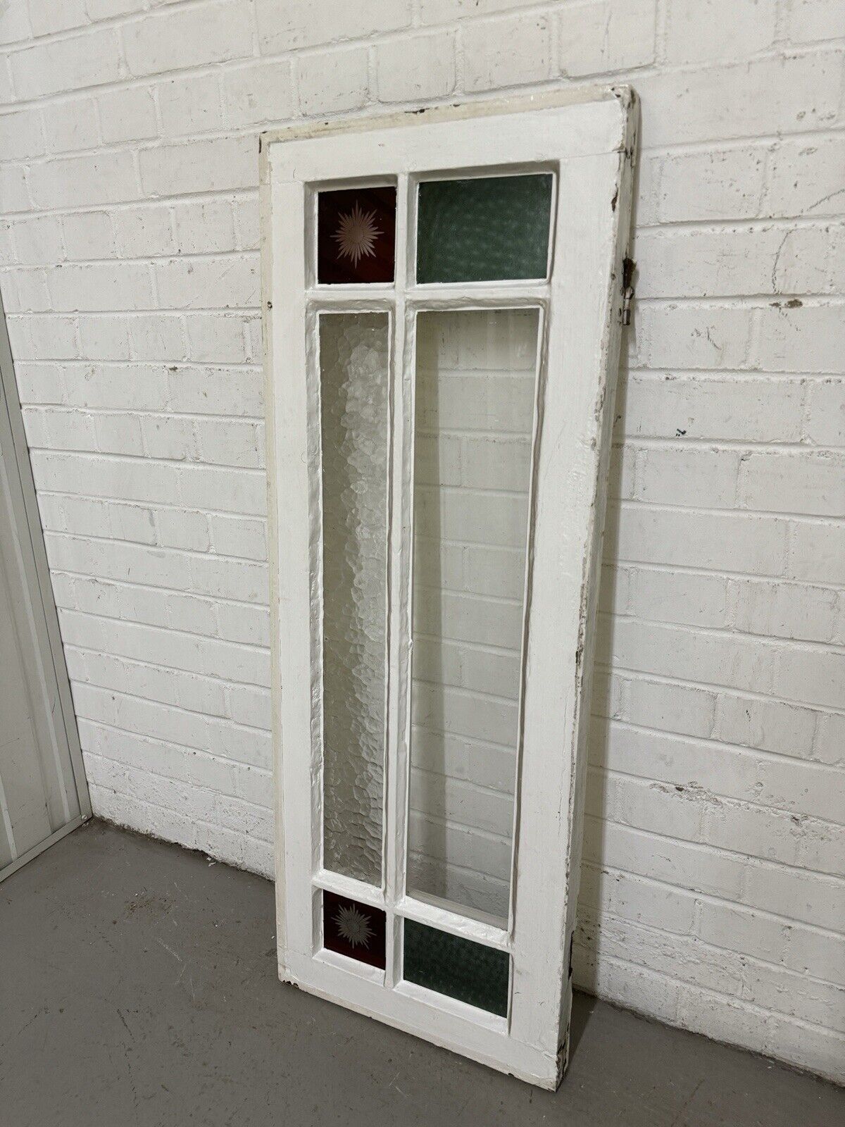 Reclaimed Old Edwardian Panel Wooden Window With Glory Star glass 1215 x 455mm