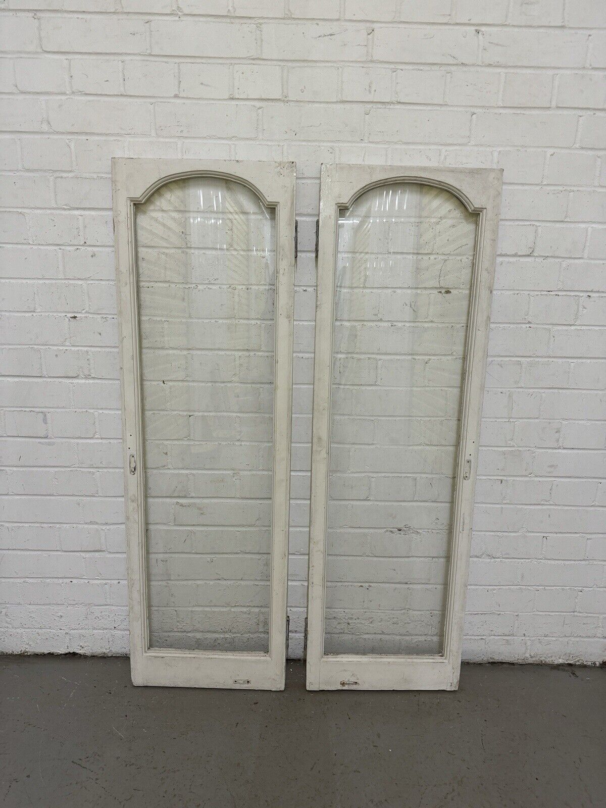 Pair Reclaimed Old Edwardian Arch Sash Wooden Window 1255 x 390mm