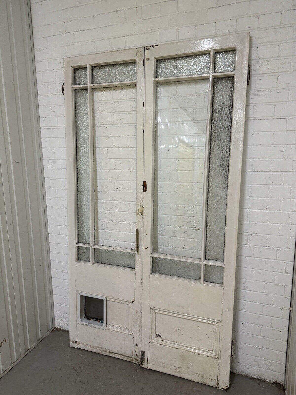 Reclaimed French Single Panel Glass Wooden Double Doors 2133 x 1204mm