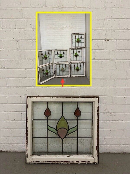 Reclaimed Leaded Light Stained Glass Window Panel 605 x 555mm