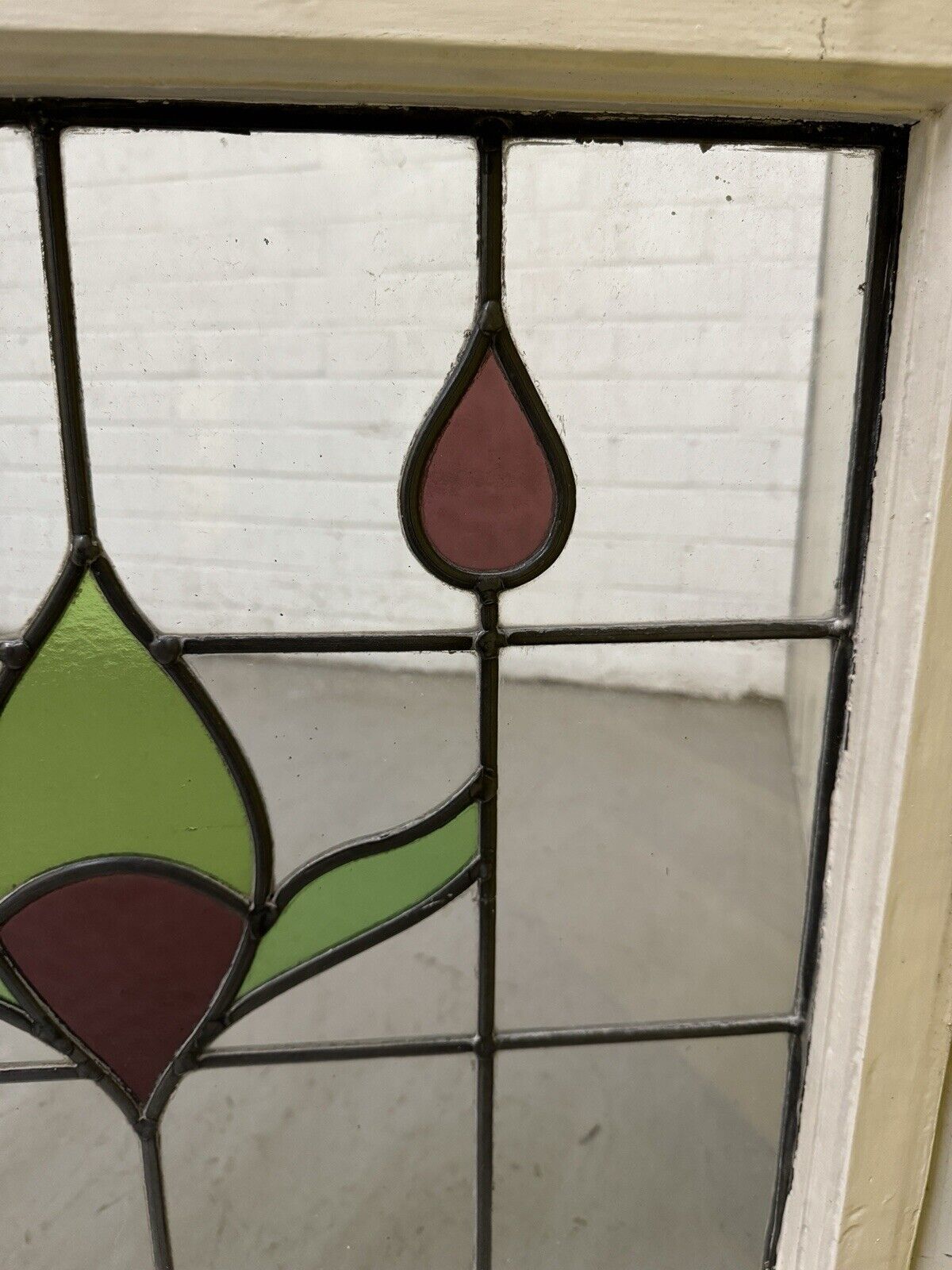 Pair Of Reclaimed Leaded Light Stained Glass Window Panels 605 x 580mm 600 x 575