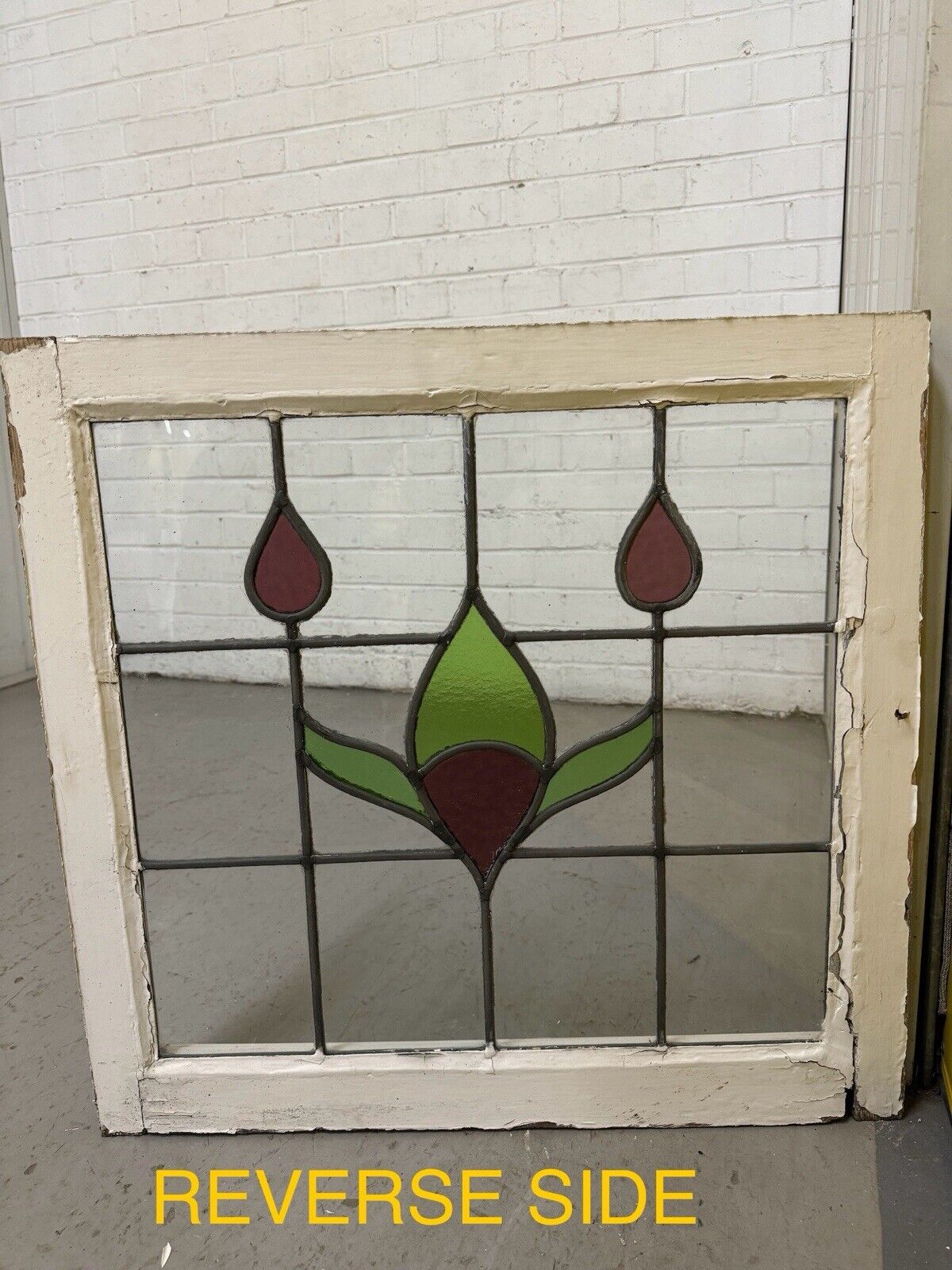 Pair Of Reclaimed Leaded Light Stained Glass Window Panels 605 x 580mm 600 x 575