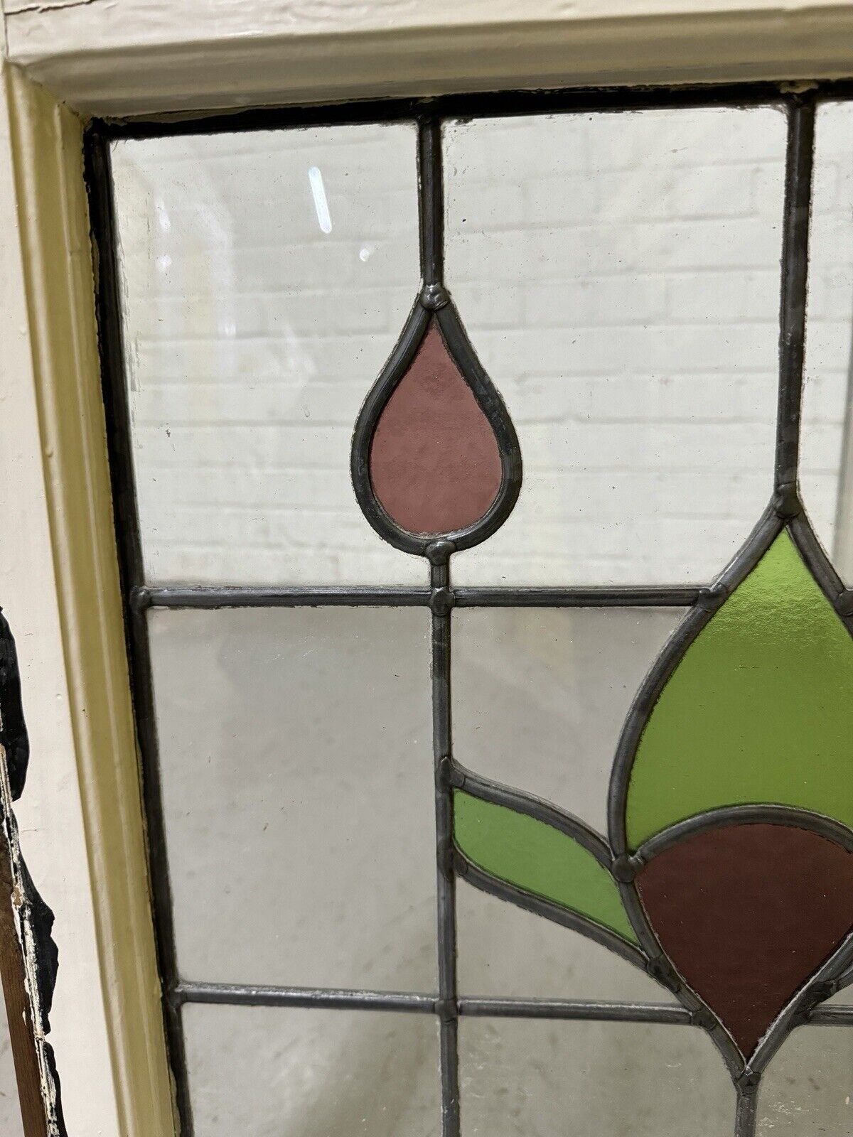 Pair Of Reclaimed Leaded Light Stained Glass Window Panels 540 x 577mm 545 x 580