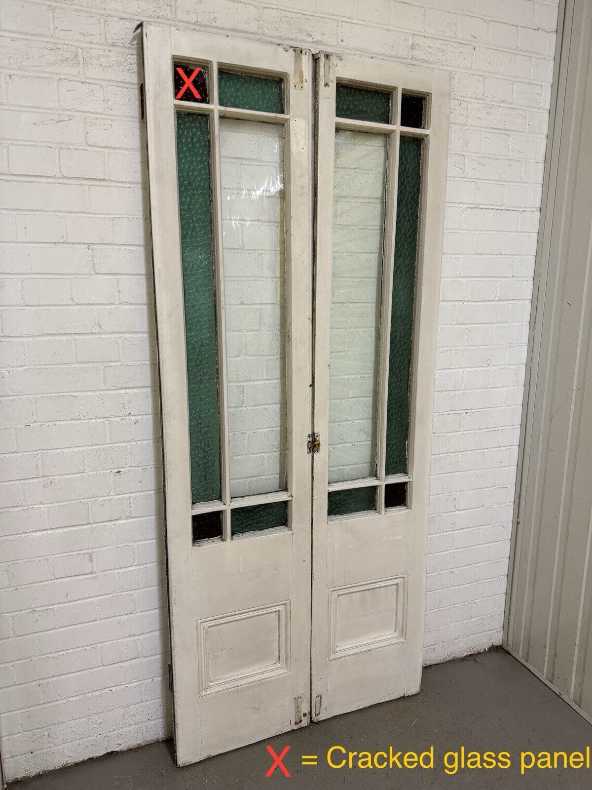 Reclaimed French Single Panel Glass Wooden Double Doors 2050 x 875mm