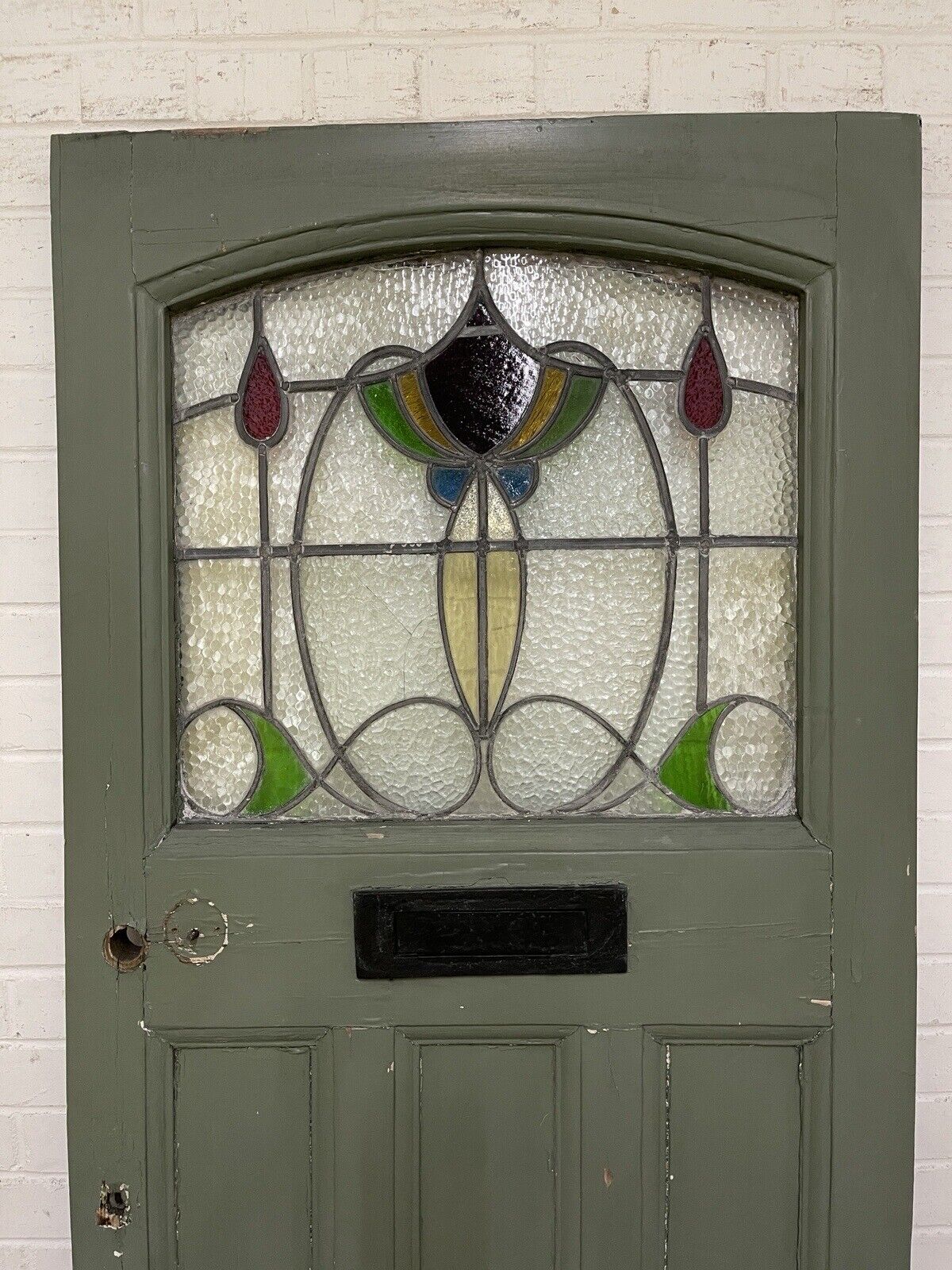 Reclaimed Edwardian Stained Glass Wooden Panel Front Door 1953 or 1973mm x 765mm