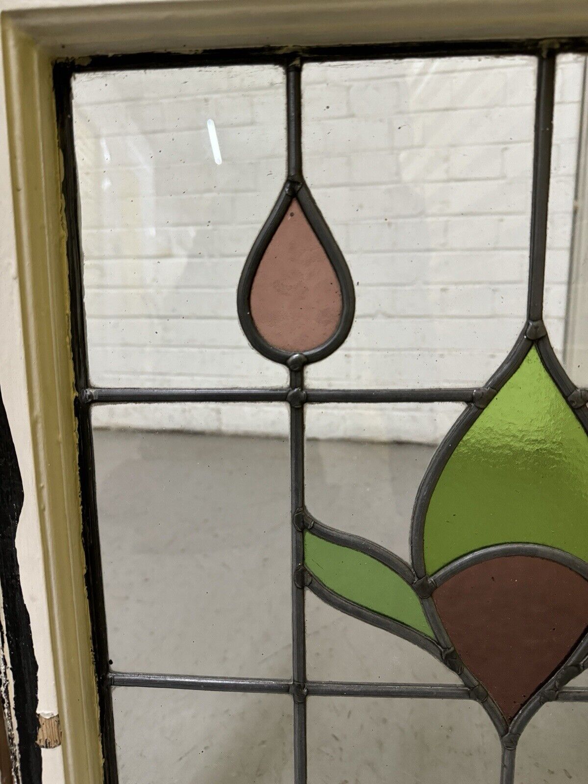 Pair Of Reclaimed Leaded Light Stained Glass Window Panels 540 x 577mm 545 x 580