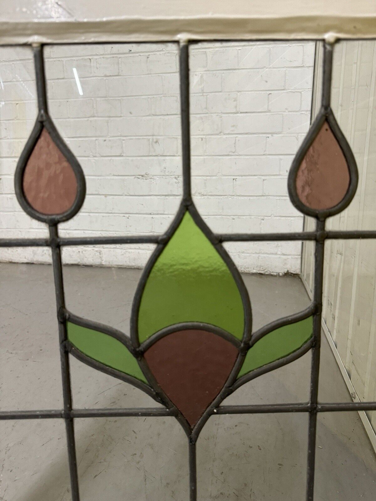 Pair Of Reclaimed Leaded Light Stained Glass Window Panels 540 x 577mm 545 x 580