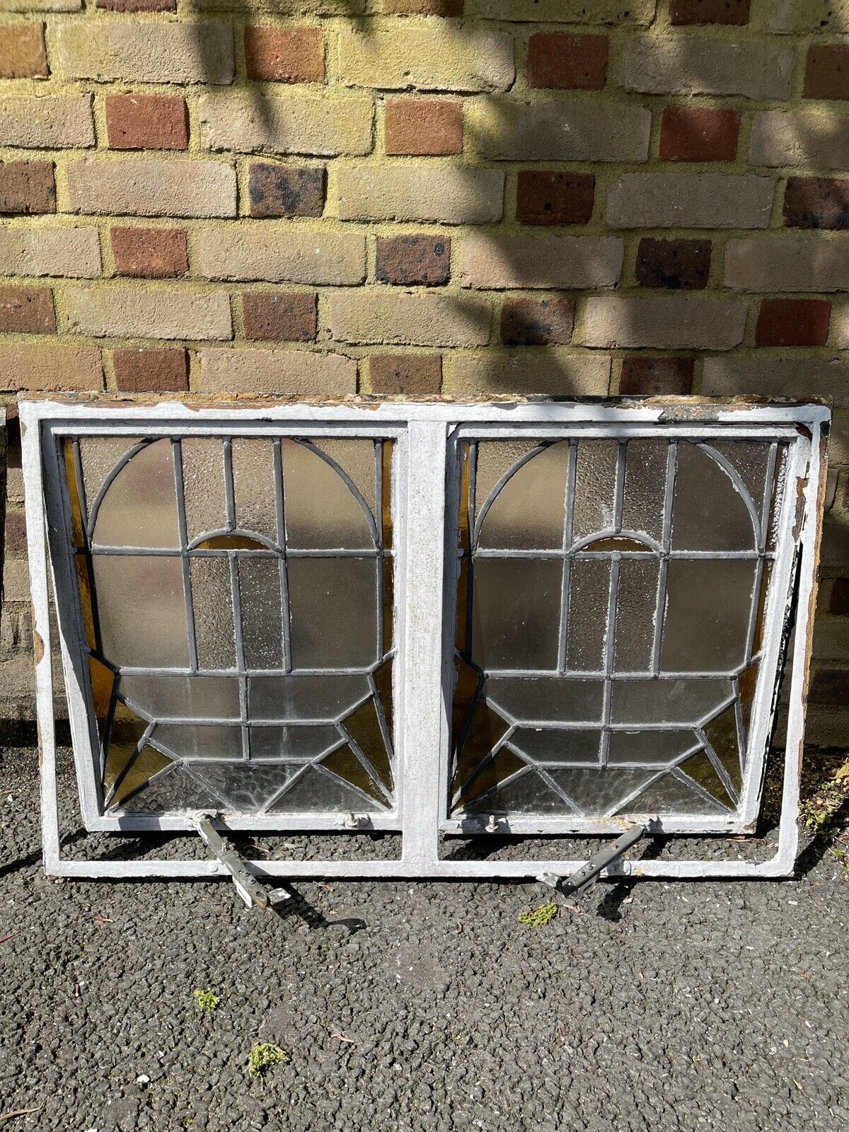 Pair Of Reclaimed Crittal Metal Art Nouveau Stained glass Panels Windows