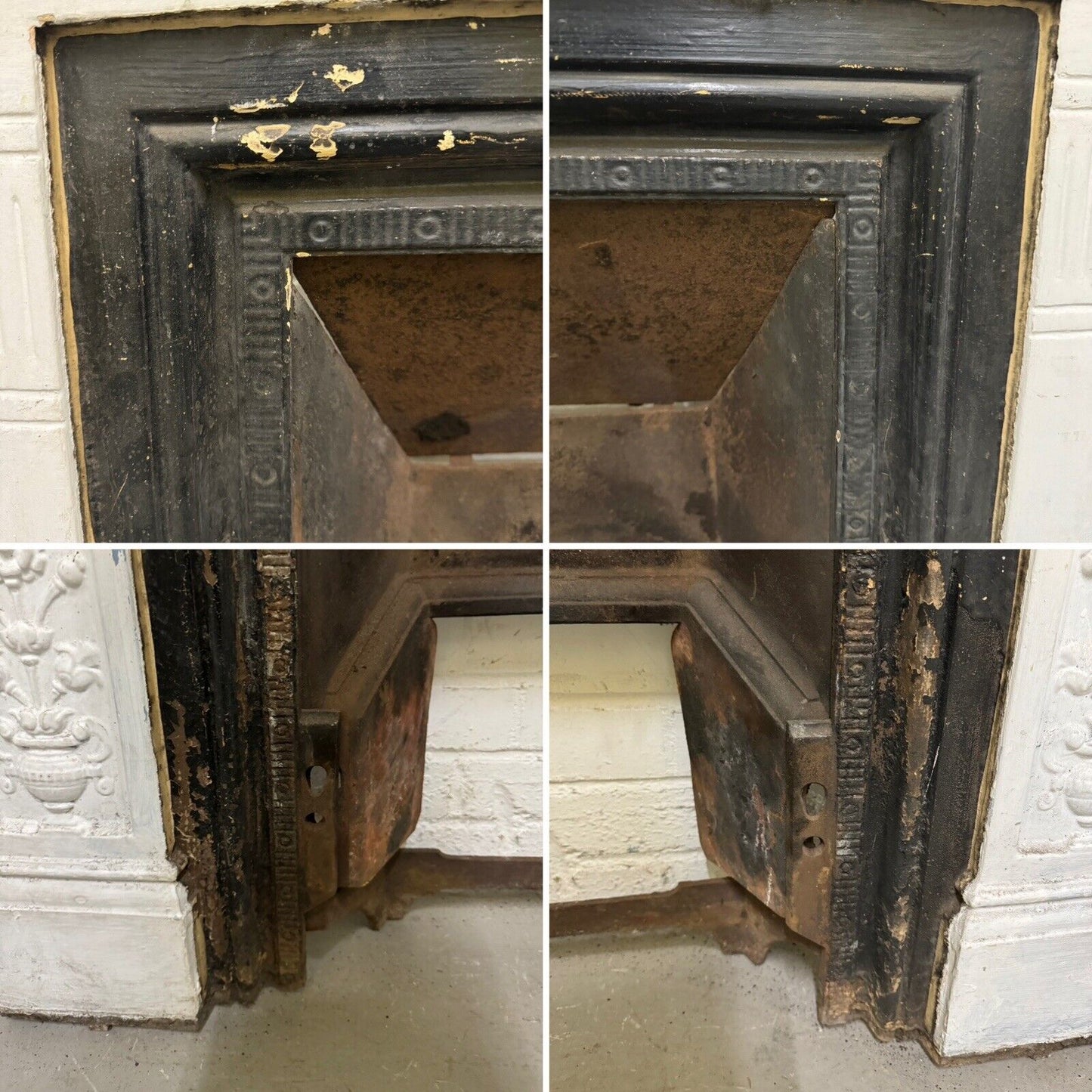 Antique Reclaimed Victorian Edwardian Cast Iron Distressed Fireplace Mantle