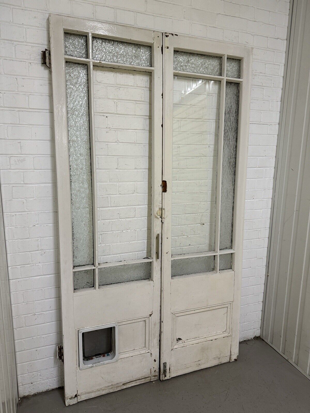 Reclaimed French Single Panel Glass Wooden Double Doors 2133 x 1204mm