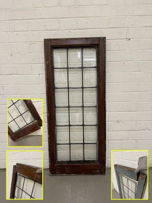 Reclaimed Old Leaded Light Panel Wooden Window 428 x 1008mm