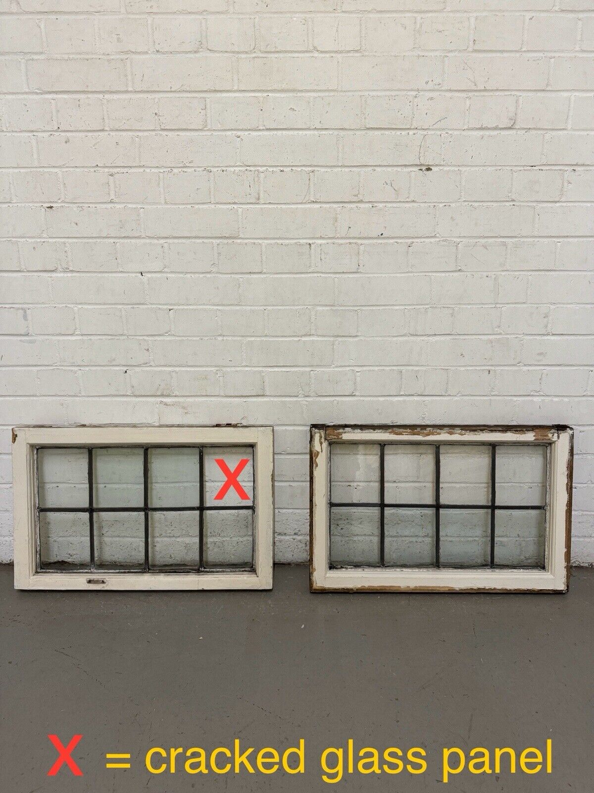 Pair Of Reclaimed Old Leaded Light Panel Wooden Windows 635 x 400mm 640 x 405mm