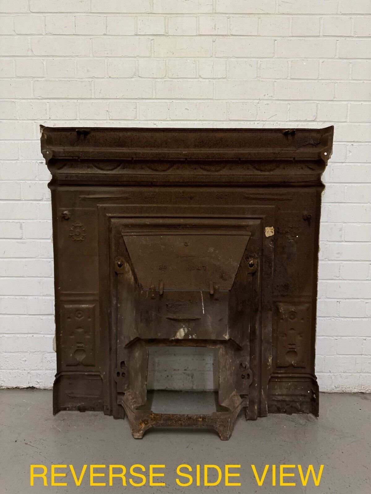 Antique Reclaimed Victorian Edwardian Cast Iron Distressed Fireplace Mantle