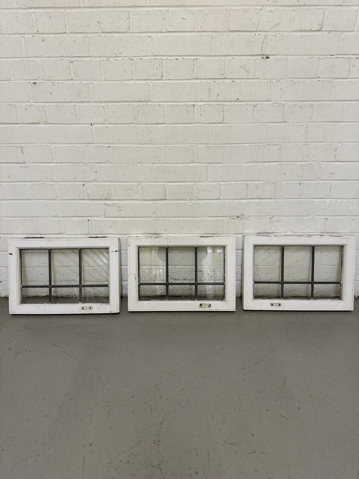 Three Reclaimed Old Leaded Light Panel Wooden Windows 468 x 325mm