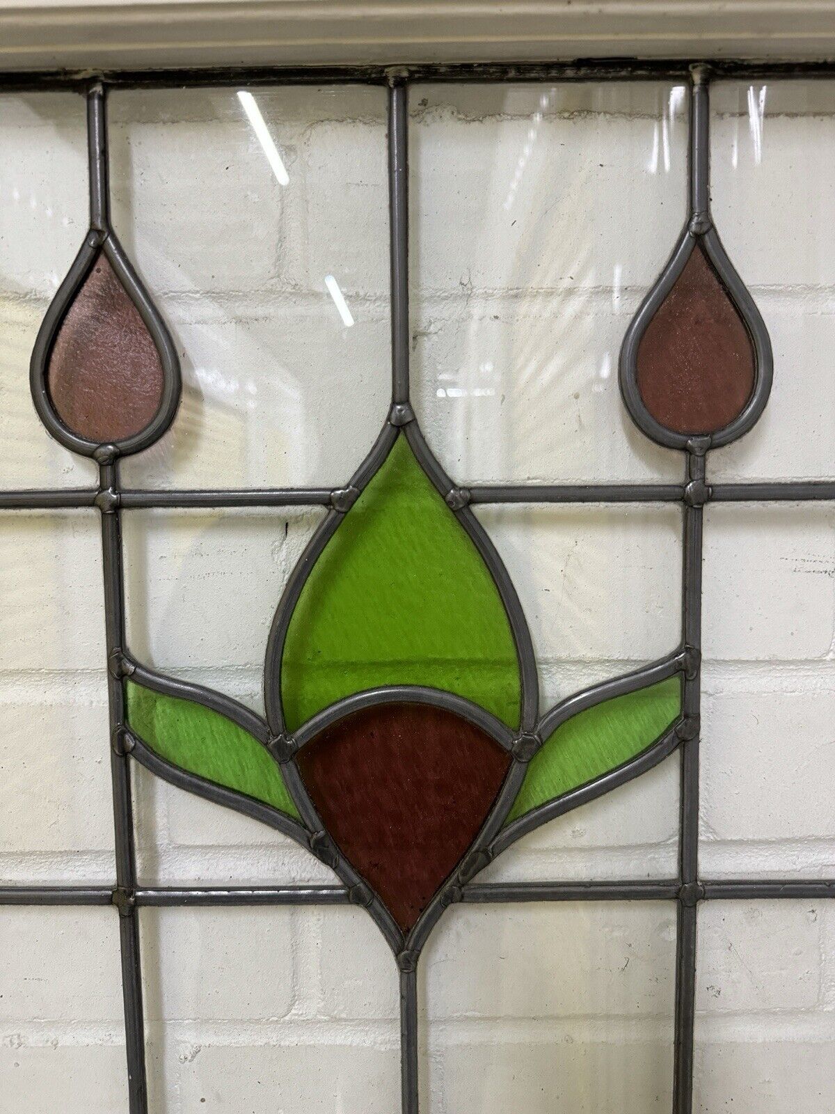 Pair Of Reclaimed Leaded Light Stained Glass Window Panels 605 x 580mm 600 x 575