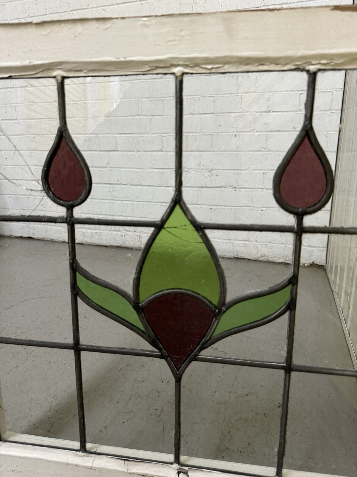 Pair Of Reclaimed Leaded Light Stained Glass Window Panels 602 x 575mm 602 x 580