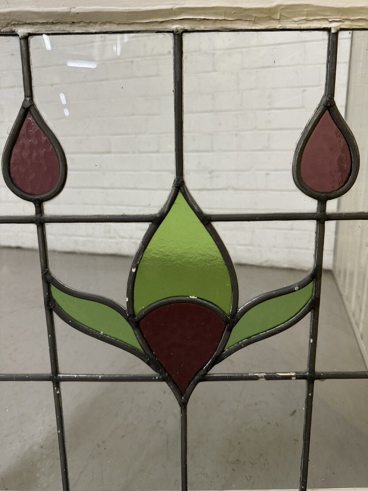 Pair Of Reclaimed Leaded Light Stained Glass Window Panels 602 x 575mm 602 x 580