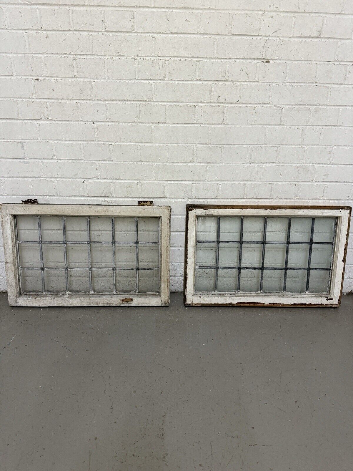 Pair Of Reclaimed Old Leaded Light Panel Wooden Windows 445 x 700mm 450 x 700mm