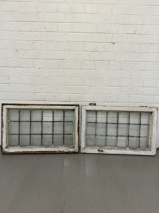Pair Of Reclaimed Old Leaded Light Panel Wooden Windows 452 x 703mm 450 x 700mm