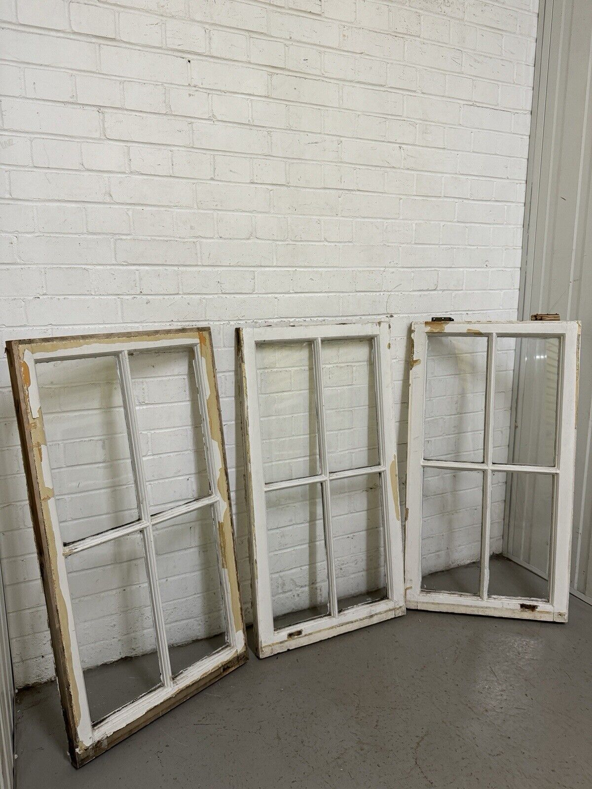 Job Lot Of Three Reclaimed Georgian 4 Panel Wooden Panel Windows