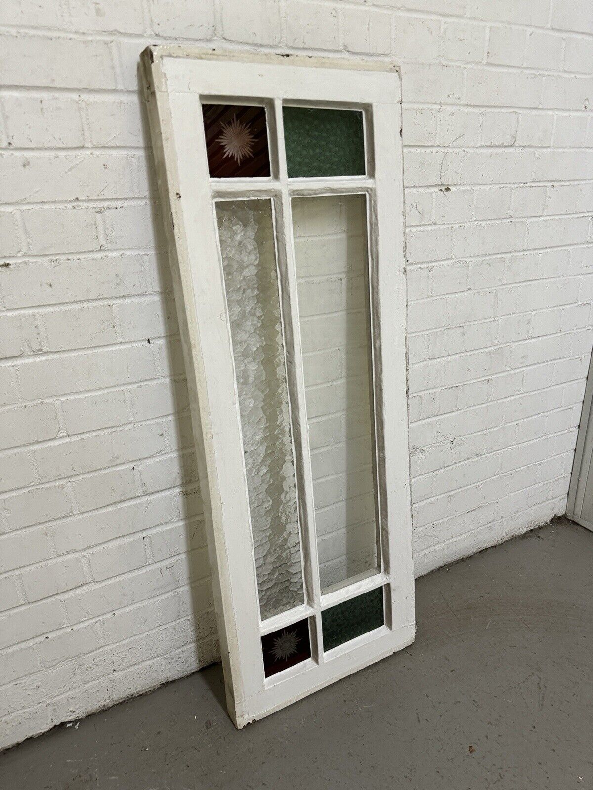 Reclaimed Old Edwardian Panel Wooden Window With Glory Star glass 1215 x 455mm